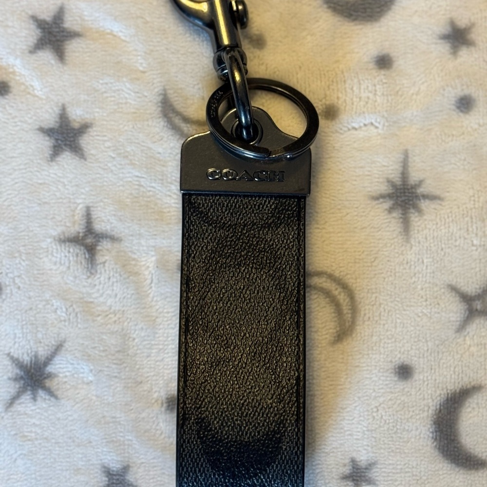 Coach Black Leather Signature Key Loop